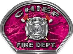 
	Chief Fire Fighter, EMS, Rescue Helmet Face Decal Reflective in Pink Camo
