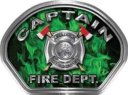  
	Captain Fire Fighter, EMS, Rescue Helmet Face Decal Reflective in Inferno Green 
