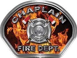  
	Chaplain Fire Fighter, EMS, Rescue Helmet Face Decal Reflective in Inferno Real Flames 
