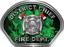  
	District Chief Fire Fighter, EMS, Rescue Helmet Face Decal Reflective in Inferno Green 
