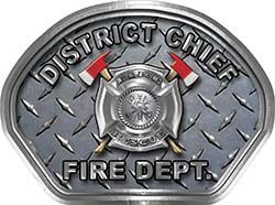  
	District Chief Fire Fighter, EMS, Rescue Helmet Face Decal Reflective With Diamond Plate 
