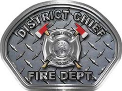  
	District Chief Fire Fighter, EMS, Rescue Helmet Face Decal Reflective With Diamond Plate 
