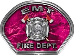  
	EMT Fire Fighter, EMS, Rescue Helmet Face Decal Reflective in Pink Camo 
