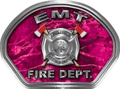  
	EMT Fire Fighter, EMS, Rescue Helmet Face Decal Reflective in Pink Camo 
