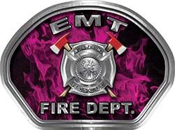  
	EMT Fire Fighter, EMS, Rescue Helmet Face Decal Reflective in Inferno Pink 
