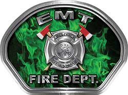  
	EMT Fire Fighter, EMS, Rescue Helmet Face Decal Reflective in Inferno Green 
