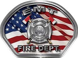  
	EMT Fire Fighter, EMS, Rescue Helmet Face Decal Reflective With American Flag 
