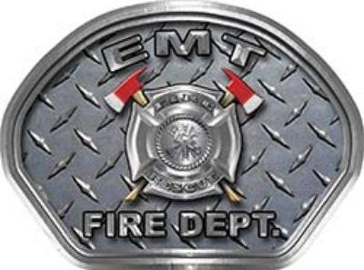  
	EMT Fire Fighter, EMS, Rescue Helmet Face Decal Reflective With Diamond Plate 
