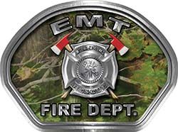  
	EMT Fire Fighter, EMS, Rescue Helmet Face Decal Reflective in Real Camo 
