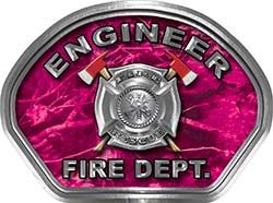  
	Engineer Fire Fighter, EMS, Rescue Helmet Face Decal Reflective in Pink Camo 
