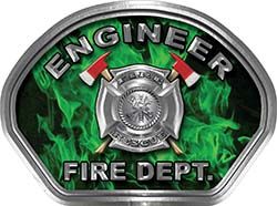  
	Engineer Fire Fighter, EMS, Rescue Helmet Face Decal Reflective in Inferno Green 
