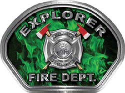  
	Explorer Fire Fighter, EMS, Rescue Helmet Face Decal Reflective in Inferno Green 
