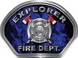  
	Explorer Fire Fighter, EMS, Rescue Helmet Face Decal Reflective in Inferno Blue 
