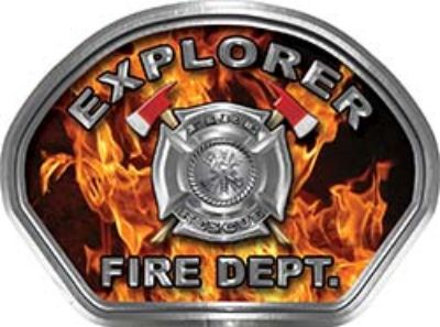  
	Explorer Fire Fighter, EMS, Rescue Helmet Face Decal Reflective in Inferno Real Flames 
