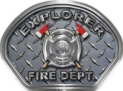  
	Explorer Fire Fighter, EMS, Rescue Helmet Face Decal Reflective With Diamond Plate 
