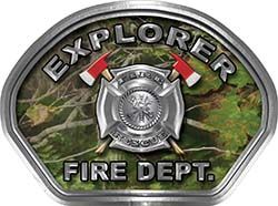  
	Explorer Fire Fighter, EMS, Rescue Helmet Face Decal Reflective in Real Camo 
