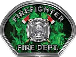  
	Firefighter Fire Fighter, EMS, Rescue Helmet Face Decal Reflective in Inferno Green 
