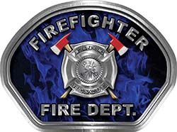  
	Firefighter Fire Fighter, EMS, Rescue Helmet Face Decal Reflective in Inferno Blue 
