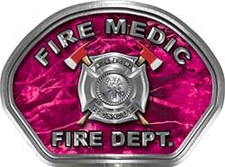  
	Fire Medic Fire Fighter, EMS, Rescue Helmet Face Decal Reflective in Pink Camo 
