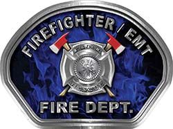  
	Firefighter EMT Fire Fighter, EMS, Rescue Helmet Face Decal Reflective in Inferno Blue 
