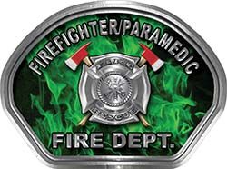  
	Firefighter PARAMEDIC Fire Fighter, EMS, Rescue Helmet Face Decal Reflective in Inferno Green 
