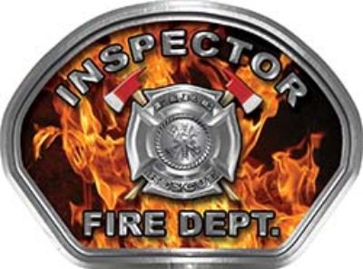  
	Inspector Fire Fighter, EMS, Rescue Helmet Face Decal Reflective in Inferno Real Flames 
