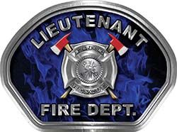  
	Lieutenant Fire Fighter, EMS, Rescue Helmet Face Decal Reflective in Inferno Blue 
