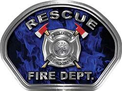  
	Rescue Fire Fighter, EMS, Rescue Helmet Face Decal Reflective in Inferno Blue 
