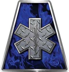 Fire Fighter, EMS, Rescue Helmet Tetrahedron Decal Reflective in Inferno Blue with Star of Life