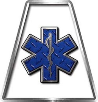 Fire Fighter, EMS, Rescue Helmet Tetrahedron Decal Reflective in White with Star of Life