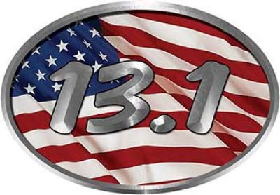 
	Oval Marathon Running Decal 13.1 with American Flag