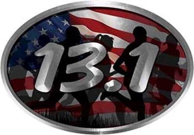 
	Oval Marathon Running Decal 13.1 with American Flag and Runners