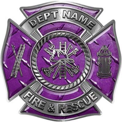 
	Custom Personalized Fire Fighter Decal with Fire Scramble in Purple Diamond Plate
