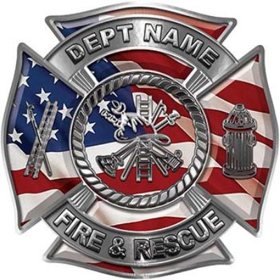 
	Custom Personalized Fire Fighter Decal with Fire Scramble with American Flag
