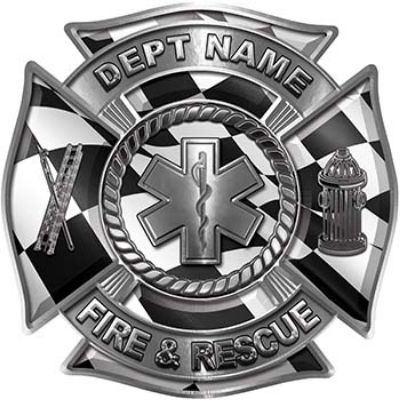 
	Custom Personalized Fire Fighter Decal with Star of Life with Racing Checkered Flag