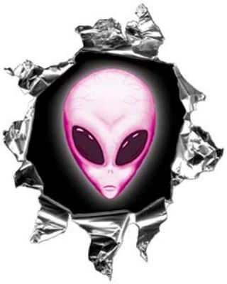 
	Mini Rip Torn Metal Bullet Hole Style Graphic with Pink Alien
