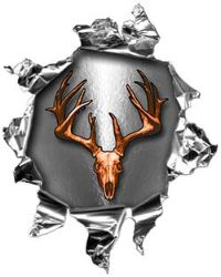 
	Mini Rip Torn Metal Bullet Hole Style Graphic with Orange Deer Hunter Deer Skull

