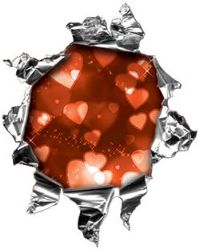 
	Mini Rip Torn Metal Bullet Hole Style Graphic with Orange Hearts
