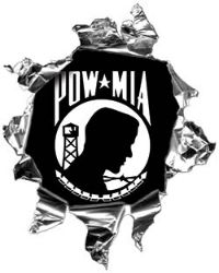 
	Mini Rip Torn Metal Bullet Hole Style Graphic with POW MIA Flag

